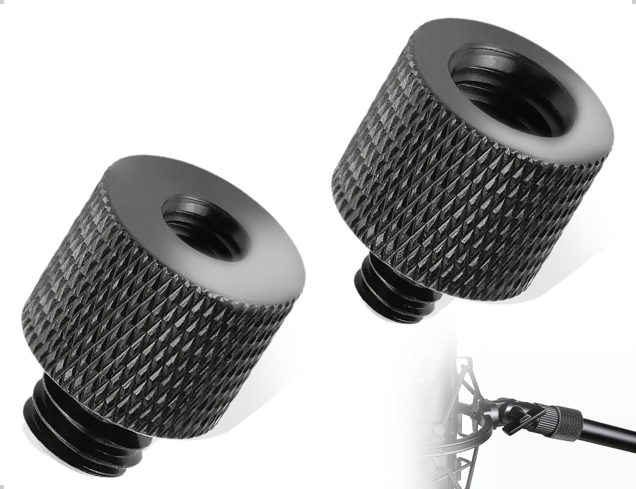 Adaptateur de Filetage 2 Pièces, Adaptateur de Pied de Microphone en Alliage d'Aluminium 3/8 vers 1/4 Pouce, Vis de Trépied 1/4 vers 3/8 Pouce, pour Pieds d'Éclairage d'Appareil Photo (Noir)