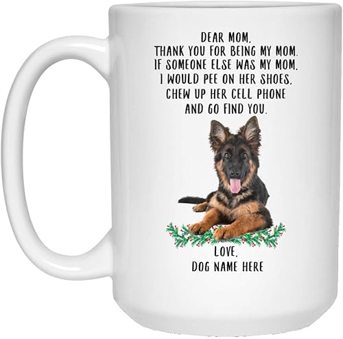 Lovesout Divertido pastor alemán cachorro negro bronceado personalizado nombre Gracias por ser mi mamá regalos de Navidad 2023 taza de café blanca