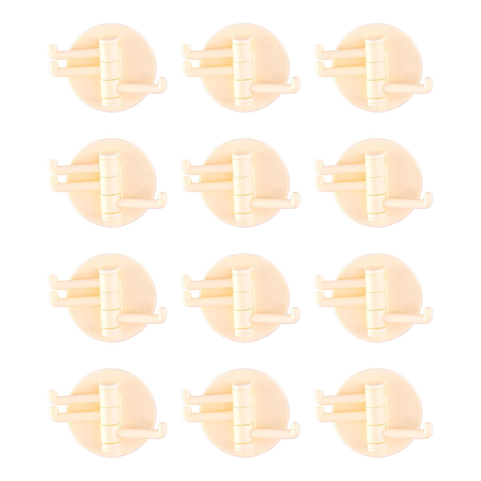 Virelynx Beige 12Pcs Wall Hooks – 3-Branch Rotating Design Self-Adhesive, Waterproof Organizer Strong Load-Bearing For Bathroom