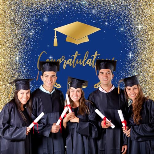Fondo fotográfico para graduación azul y dorado 7x5ft miniatura 3