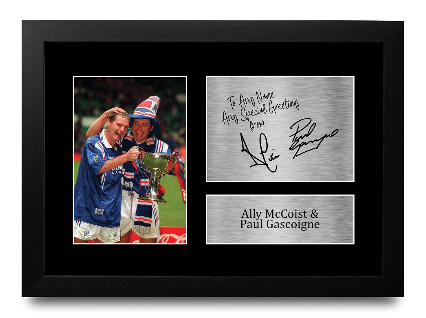 HWC Trading Ally McCoist & Paul Gascoigne Rangers Personalised Gift - Signed Autograph Picture, Framed A4 Football Memorabilia with Custom Name Message for Birthday Christmas Wedding