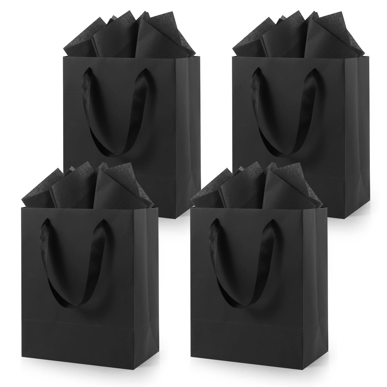 Photo 1 of (2) SETS Epoesch Black Small Gift Bags with Handles and Tissue Paper, 8x5x10 Inch 4 Pack Paper Bags for Men, Women, Birthdays Party, Baby Showers, Weddings, Father's Day, Anniversaries, Holidays (Black small )