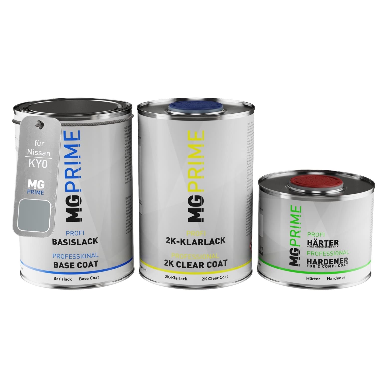 MG PRIME Pintura automotriz Set de botes para Nissan KY0 / KYO Sporty Silver Metallic/Blade Silver Metallic Pintura base 2 componentes pintura transparente 2,5 l