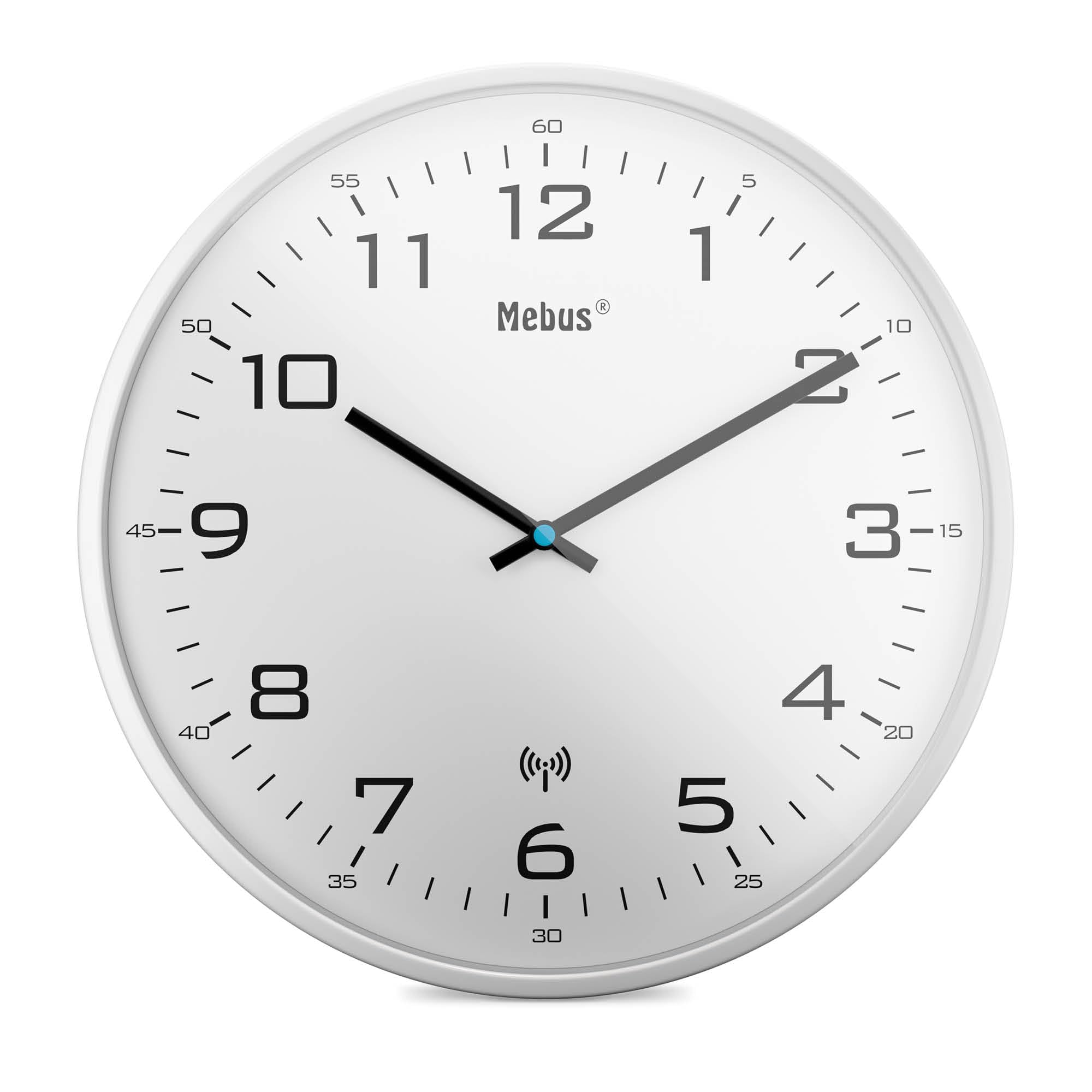 Mebus Horloge Murale Radio-pilotée Silencieuse 30 cm Cadre Blanc Cadran Blanc