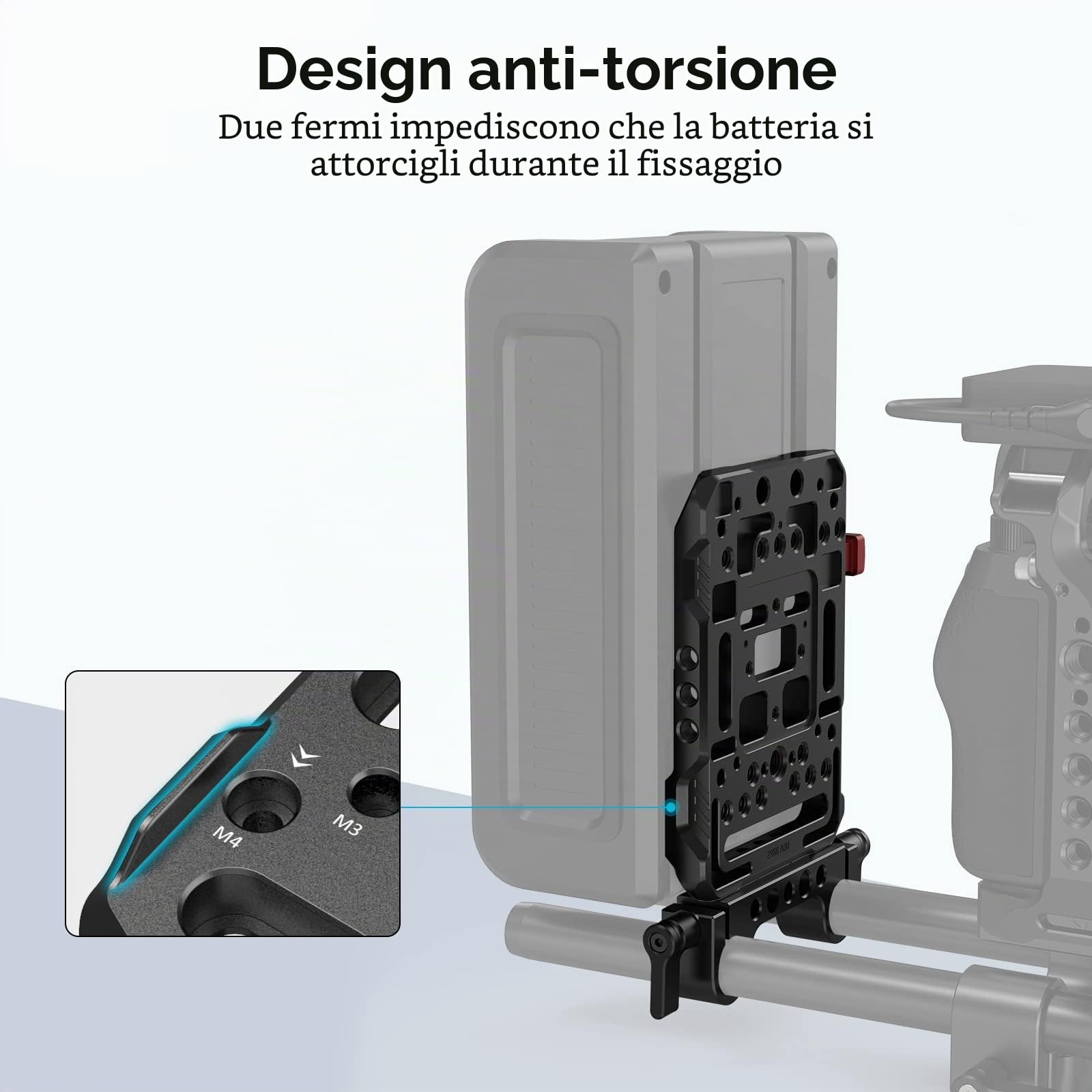SMALLRIG Piastra Batteria con Montaggio a V con Doppio Morsetto per Asta da 15 mm - 3016
