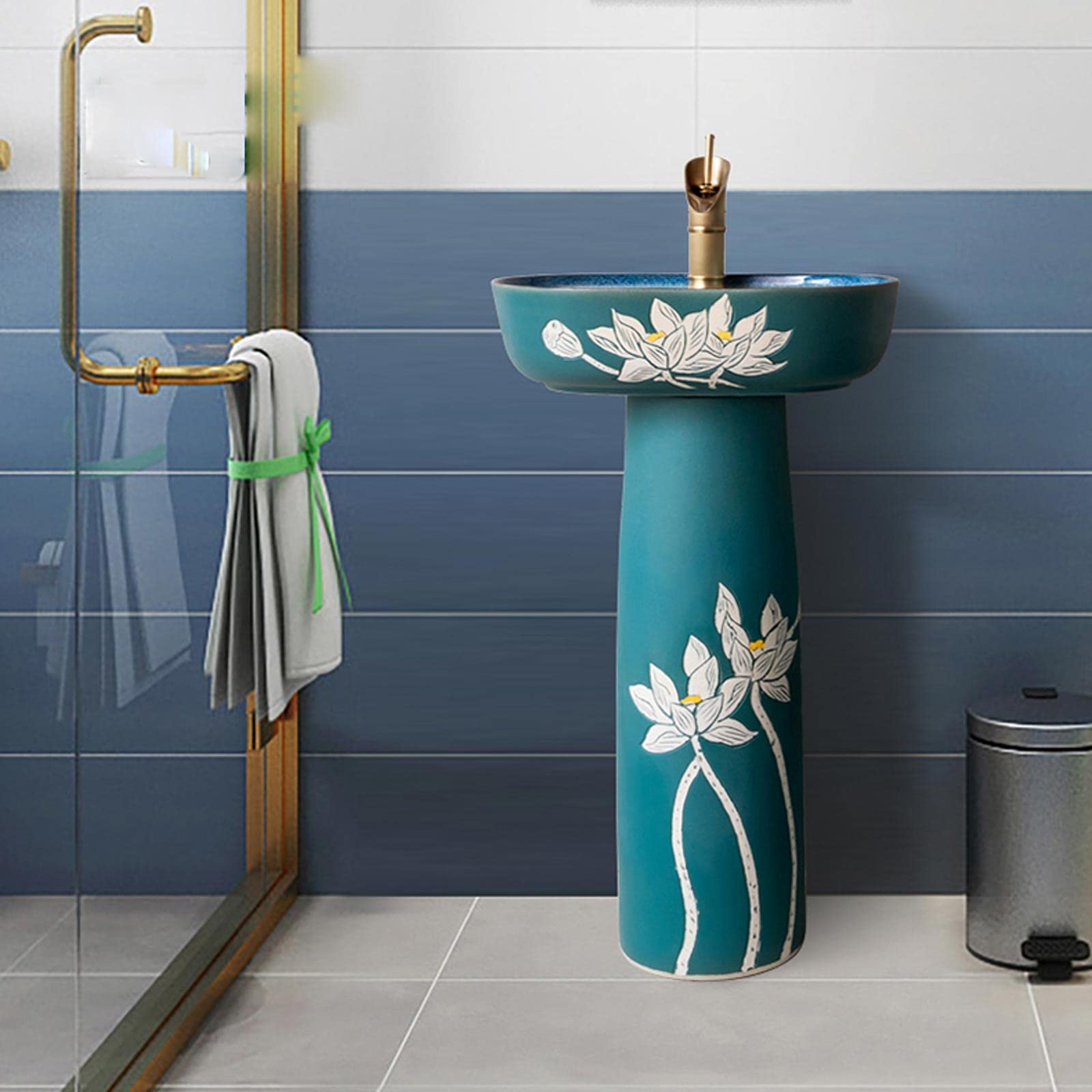 Umywalka Nablatowa Umywalka Nablatowa Umywalka Łazienkowa Na Postumencie, Luksusowa Ceramiczna Umywalka Łazienkowa Nablatowa Umywalka Artystyczna, Zielona Umywalka Łazienkowa Ceramiczna Mała Umywalka