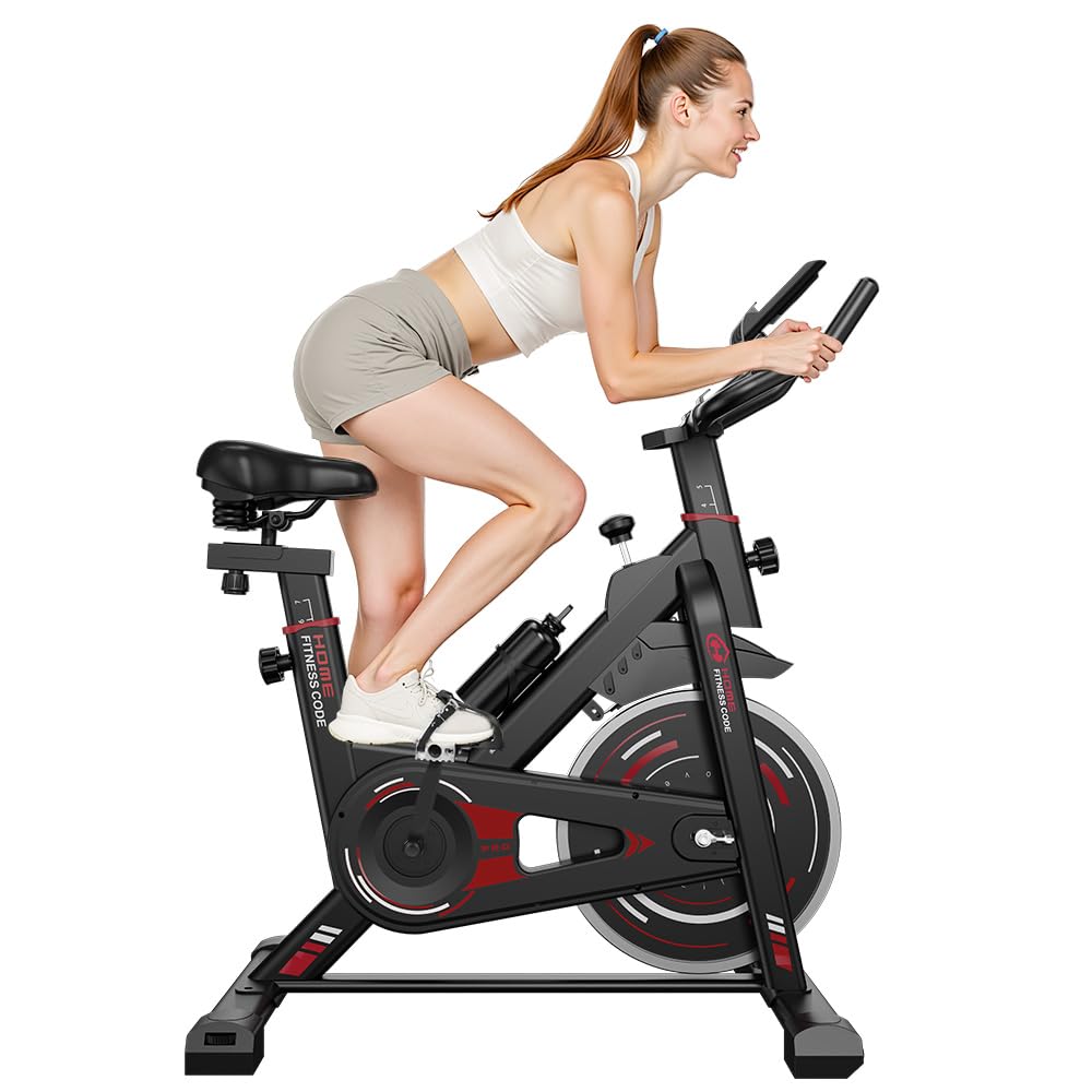 Cyclette stazionaria, Spin Bike Home Gym Equipment, sella e manubrio regolabili, monitor LCD e supporto per tablet, resistenza 0-100%, allenamento cardio, fitness indoor