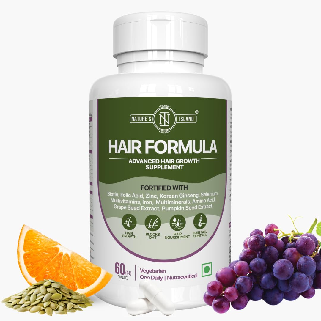 Nature’s Island Hair Vitamins Capsules for Hair Growth & Hair Fall Control, Natural DHT Blocker & Biotin Capsules for Men & Women, Contains Biotin, Folic Acid, Zinc, Iron, Korean Ginseng, Vitamin A to E, Amino Acids, Selenium, Copper, 60 Days Pack-image-40