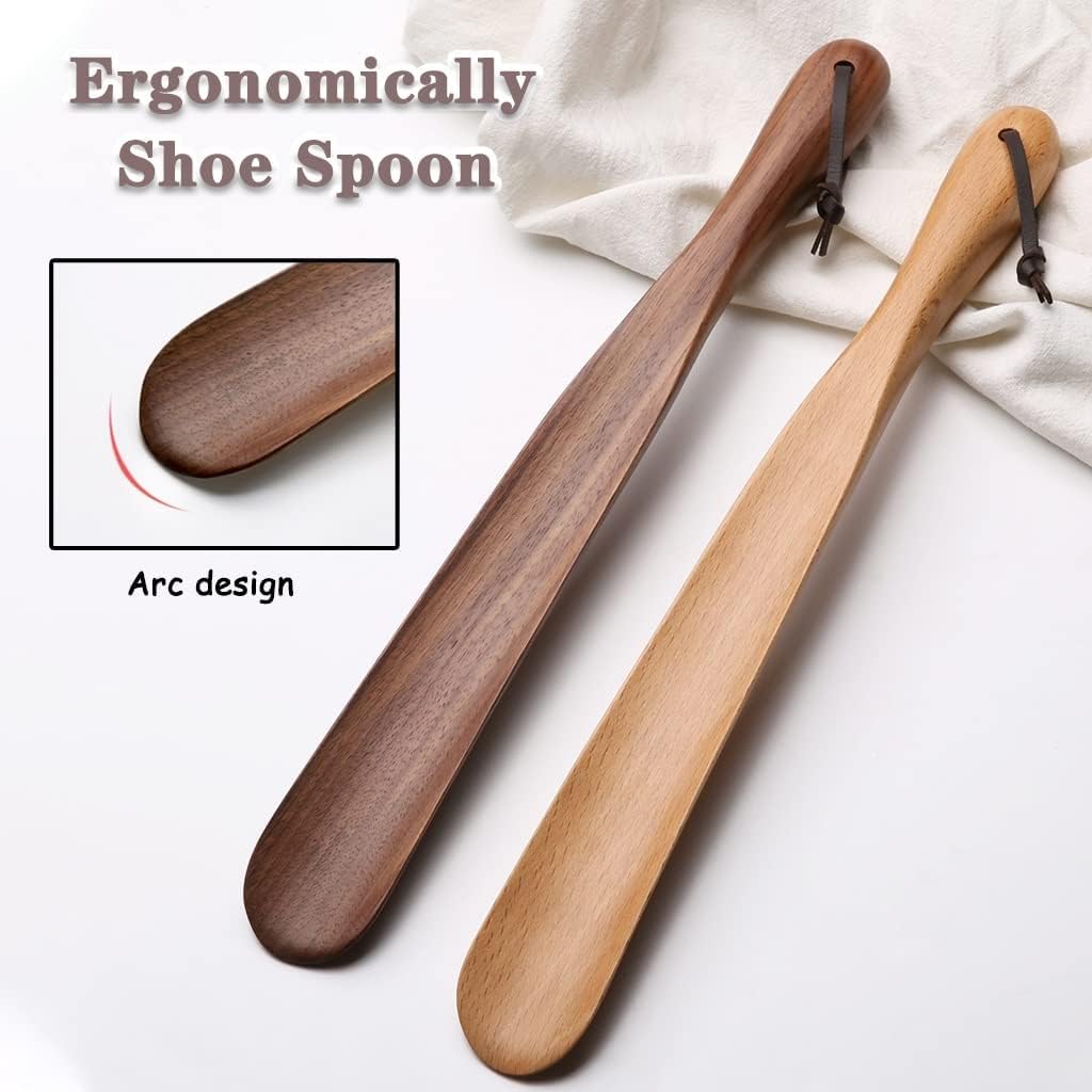 Łapka do butów, Łyżka do butów dla kobiet Buty Drewniany pomocnik krótkich podróżnych, wygodna łyżka ze smyczą, ergonomiczny podnośnik domowych, 2 kolory | Brown Color