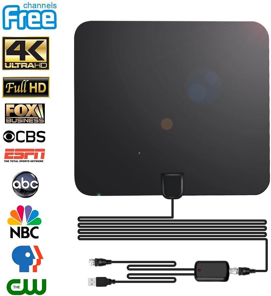 TV Antenna Digital Antenna For HDTV Indoor 60miles Range with Detachable Amplifier Signal Booster High Reception Clearview TV Antenna with High Performance Coax Cable for 4K 1080P Free Local Channels