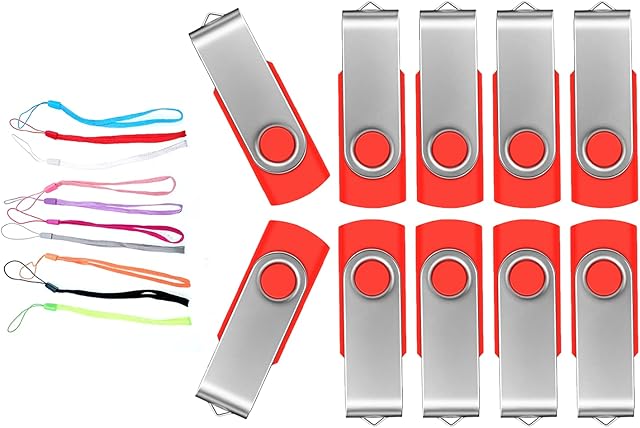 USB Sticks 4GB USB Flash Drive Bulk Pack of 10 Thumb Drives - Swivel USB 2.0 Memory Stick 4 GB Portable Value Multipack Pendrive - FEBNISCTE Red Pen Drive with Indicator Data Storage with Ropes