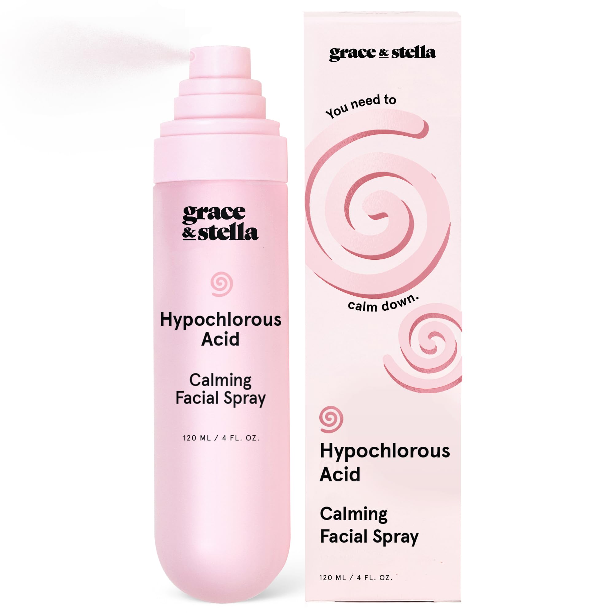 grace & stella Hypochlorous Acid Spray for Face - Acne Spray - Gentle Face Mist to Calm Redness, Flare-Ups, Breakouts, Body Acne, Bacne - Soothing Facial Mist for Sensitive Skin (120ml/4 fl oz)
