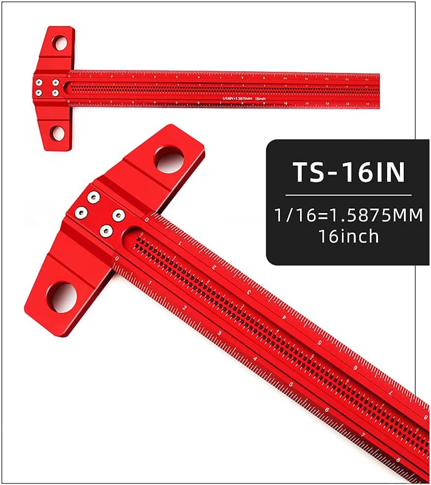Unkows T Type Woodworking Scriber Ruler 16in/24in Architect Ruler Square Drafting Ruler Aluminum Alloy Ruler for Carpenter T Type Wood Measure Ruler 16in/24in English Scale for Carpenter Woodworking