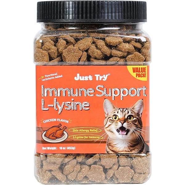 Just Try 16 oz Lysine Cat Treats - Lactoferrin Lysine for Cats Kittens to Support Immune - Cat Allergy Relief - Sneezing, Runny Nose, Watery Eyes -Training Treats