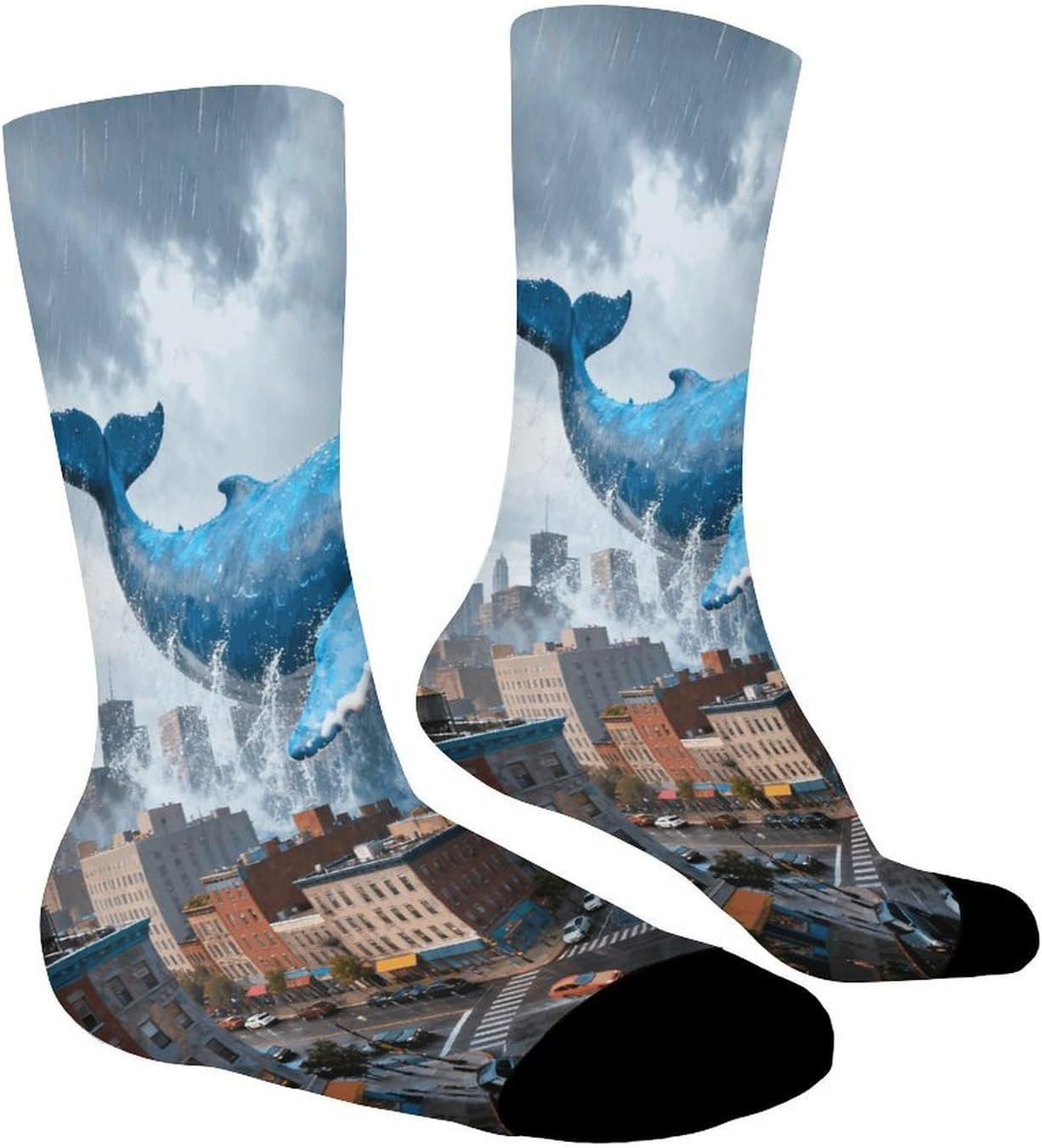Navy Whale Skyjump Crew Socks Moisture Wicking Ankle High Cushioned Arch Support Seamless Toe Athletic & Casual