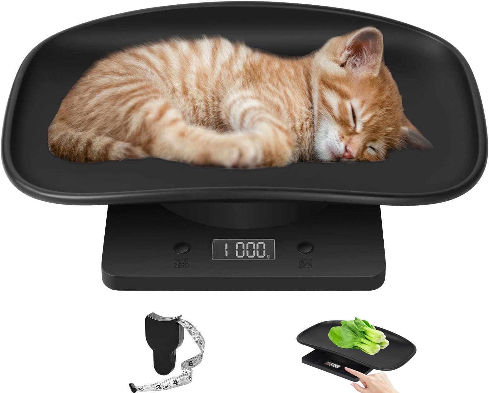 Digital Pet Scale, Puppy Whelping Scale,Black Pet Scale for Newborn Puppy Cats Dogs Rabbits with High Precision,Max 33 lbs,with Measure Tape and Removable Tray