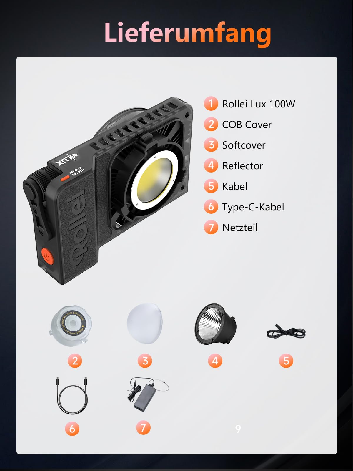 Rollei LUX 100W Bi-Color Professionelles LED-Dauerlicht Fotografie Candela-APP Smarte Bedienung, Fotolicht Ultraflach & Leicht | Duale Stromversorgung | Verstellbare Farbtemperatur 2700 – 6500K