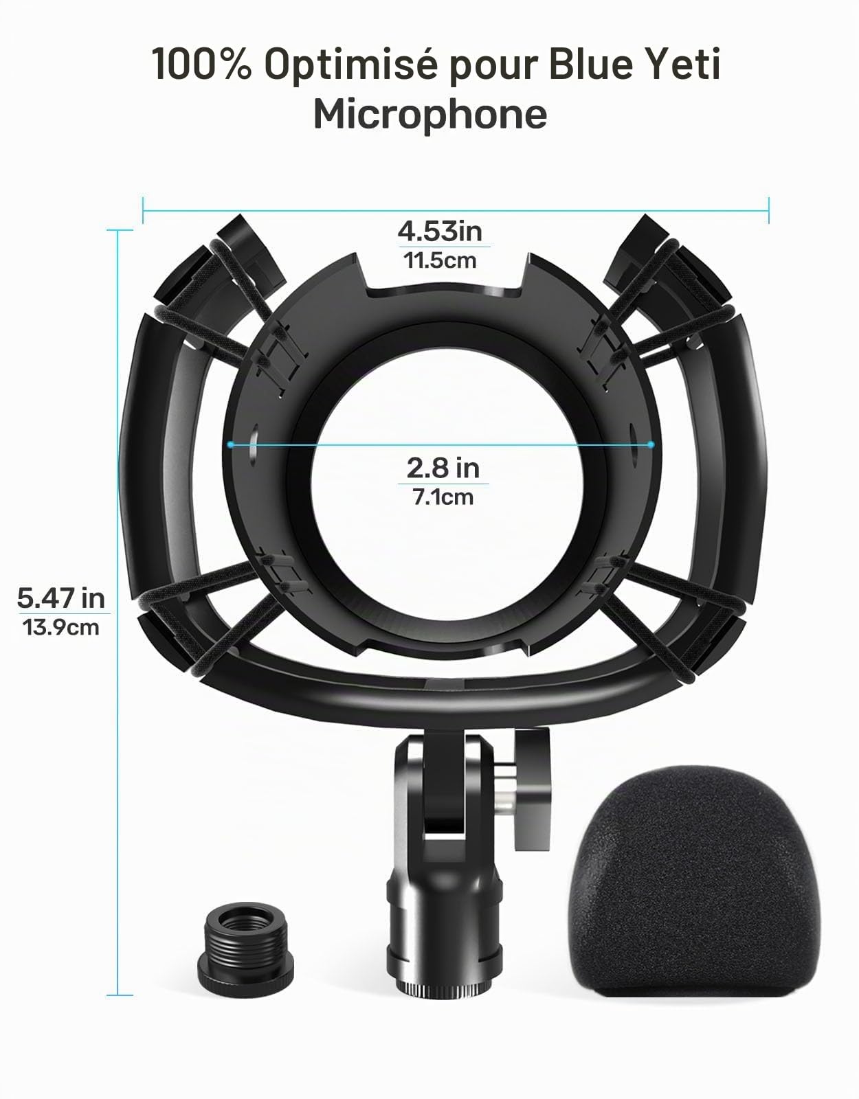 [Conçu sur mesure pour Blue Yeti Shock Mount avec filtre anti-pop], support élastique de suspension anti-vibration avec adaptateur à vis compatible avec microphone Yeti