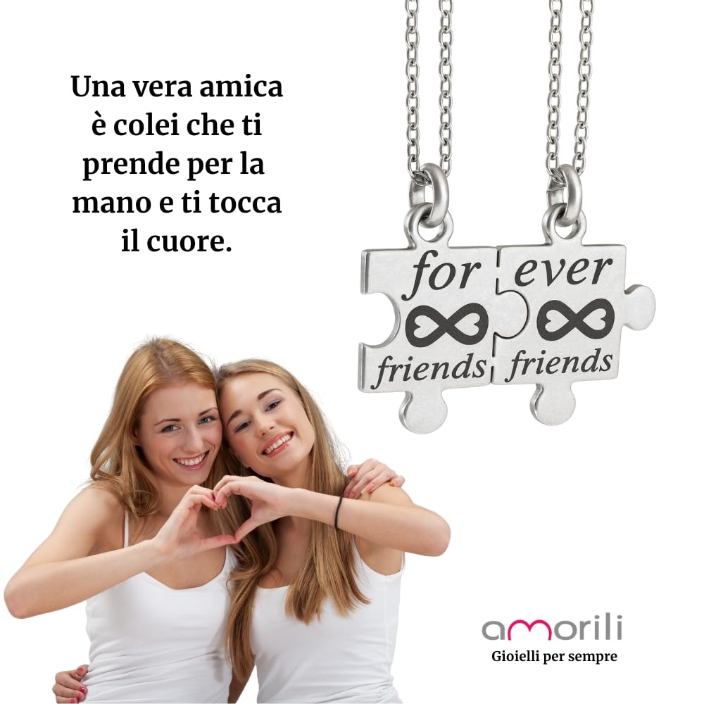 Collana Migliori Amiche BFF Puzzle Divisibile in Acciaio Inox | Set 2 Collane Amicizia | Ciondolo che si Divide | Idea Regalo Amiche Speciali cll1917