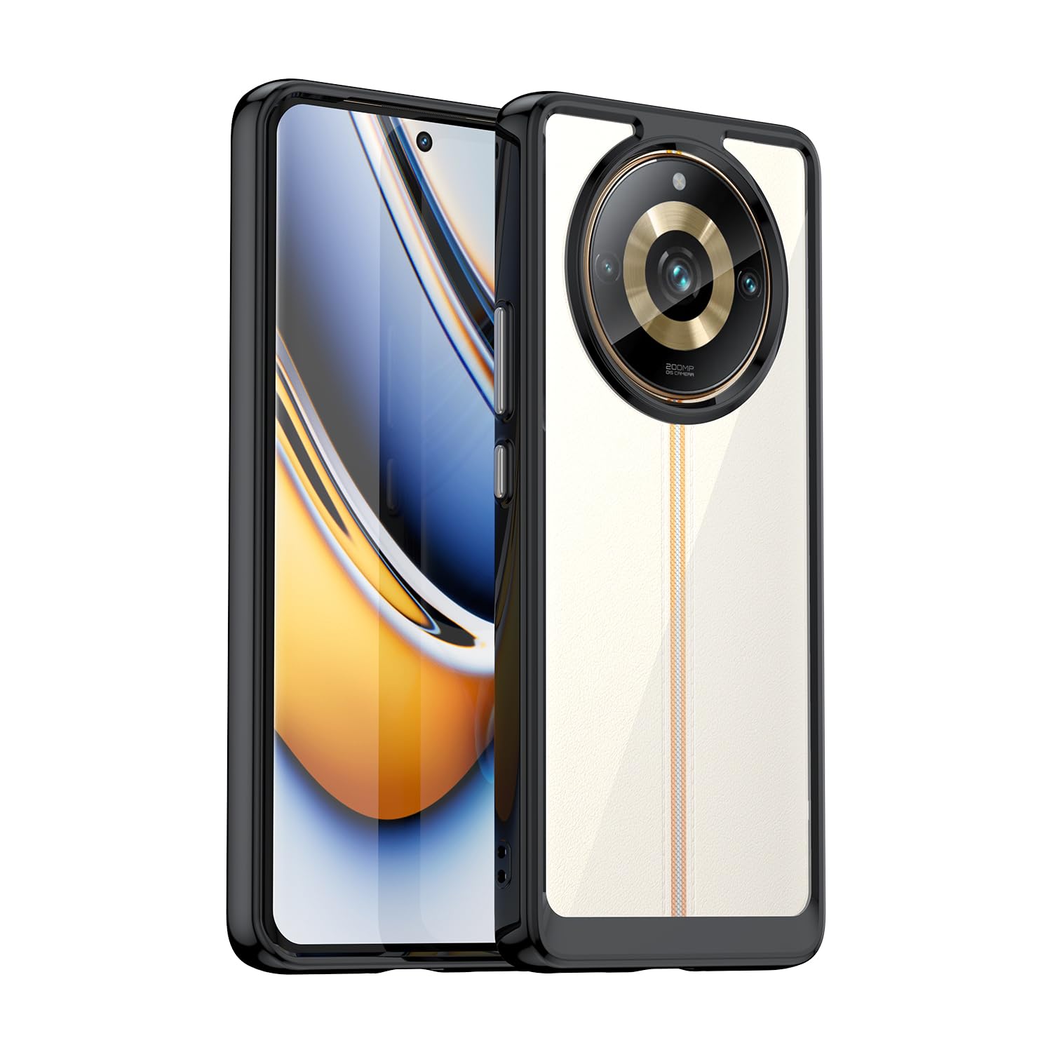 Custodia KNOXS Per Realme 11 Pro / 11 Pro+ - TPU Morbido Con Bordo Placcato, Colore Nero, Antiurto