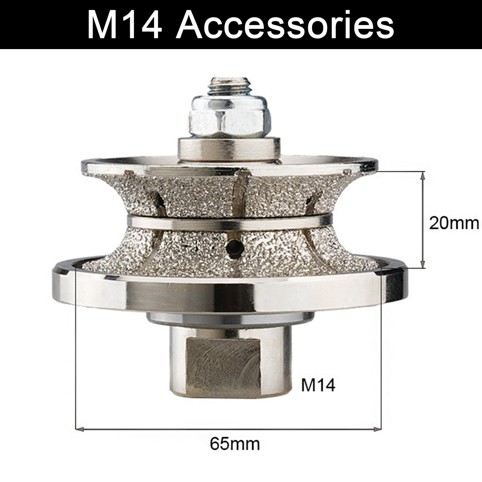 Diamond Edge Router Wheel V20 20 mm Bullnose M14 Fissaggio per piano di lavoro in granito, marmo e porcellana (V20)