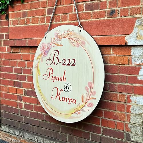 Image of P Arts Personalized Door Name Plate for Home Entrance Round Shaped 10x10 Inch Name plate for home entrance, Door name plates MDF Wood, Black & White (Colorfull-02)