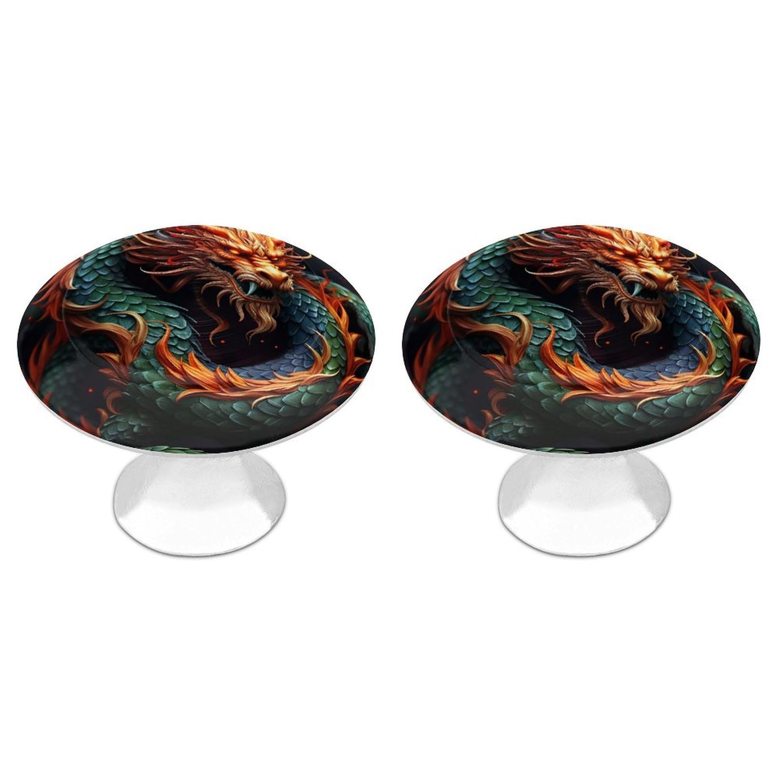 Fekiloot White Chinese Dragon Cabinet Knobs For Kitchen Ornament, Round Zinc Decorative Drawer Pulls For Cabinets Trendy, Dresser Drawers Pulls Bathroom Dresser Knob With Screw