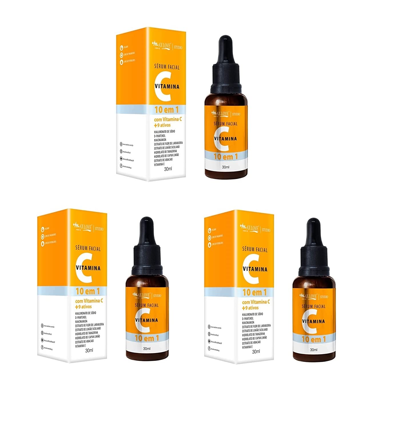 Makelovers Kit 3 Unidades - Sérum Facial Vitamina C 10 Em 1 Pele Hidratada Macia E