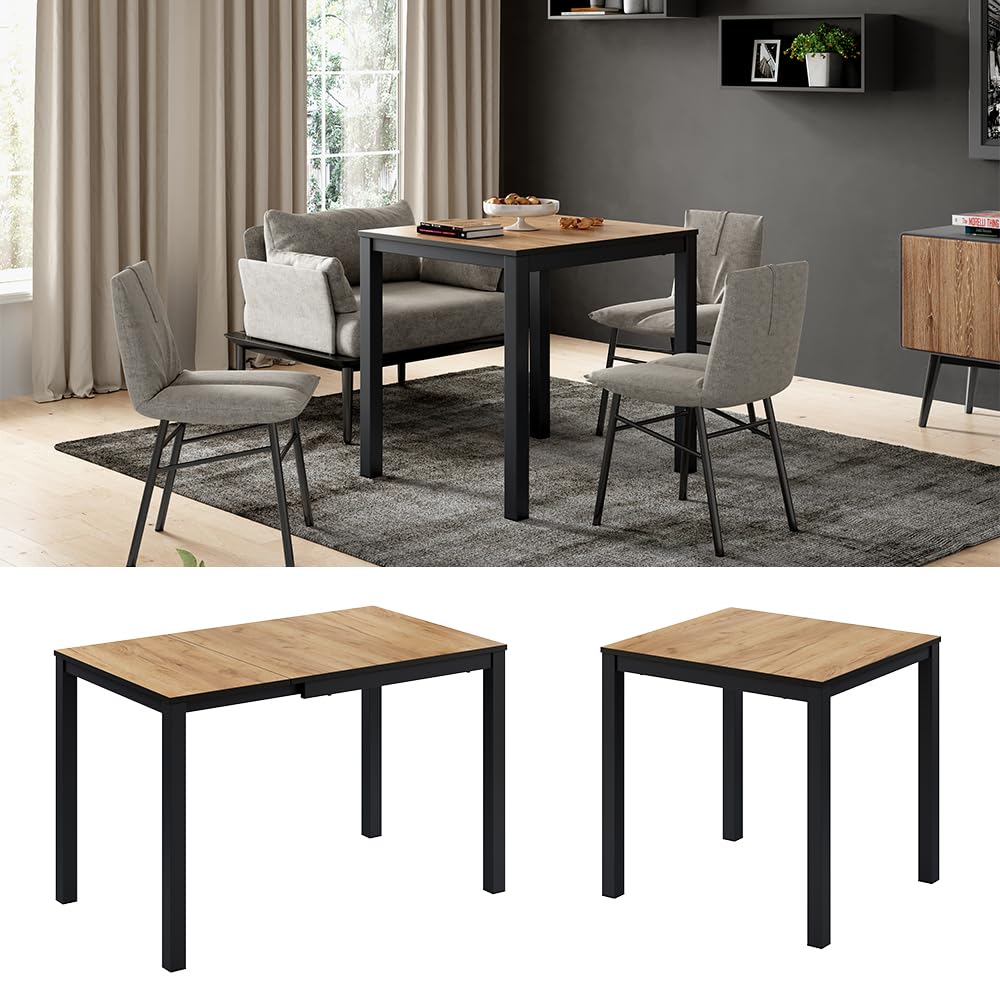 Vicco Esstisch Granny, Eiche/Anthrazit, 80-120 x 70 cm ausziehbar, mit Ausziehfunktion für Variable Tischlängen