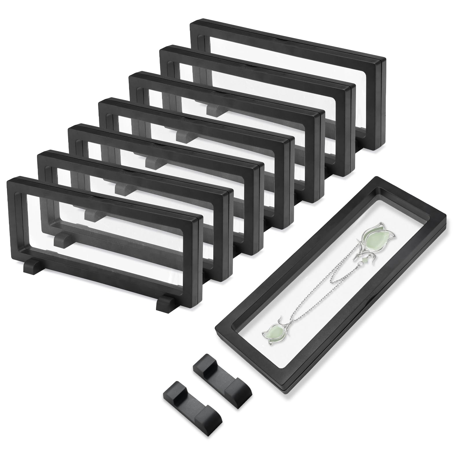Jinzhenhong 8Pcs 3D Floating Display Case, Clear Coin Display Case with Stand, Black Rectangle 3D Floating Framed