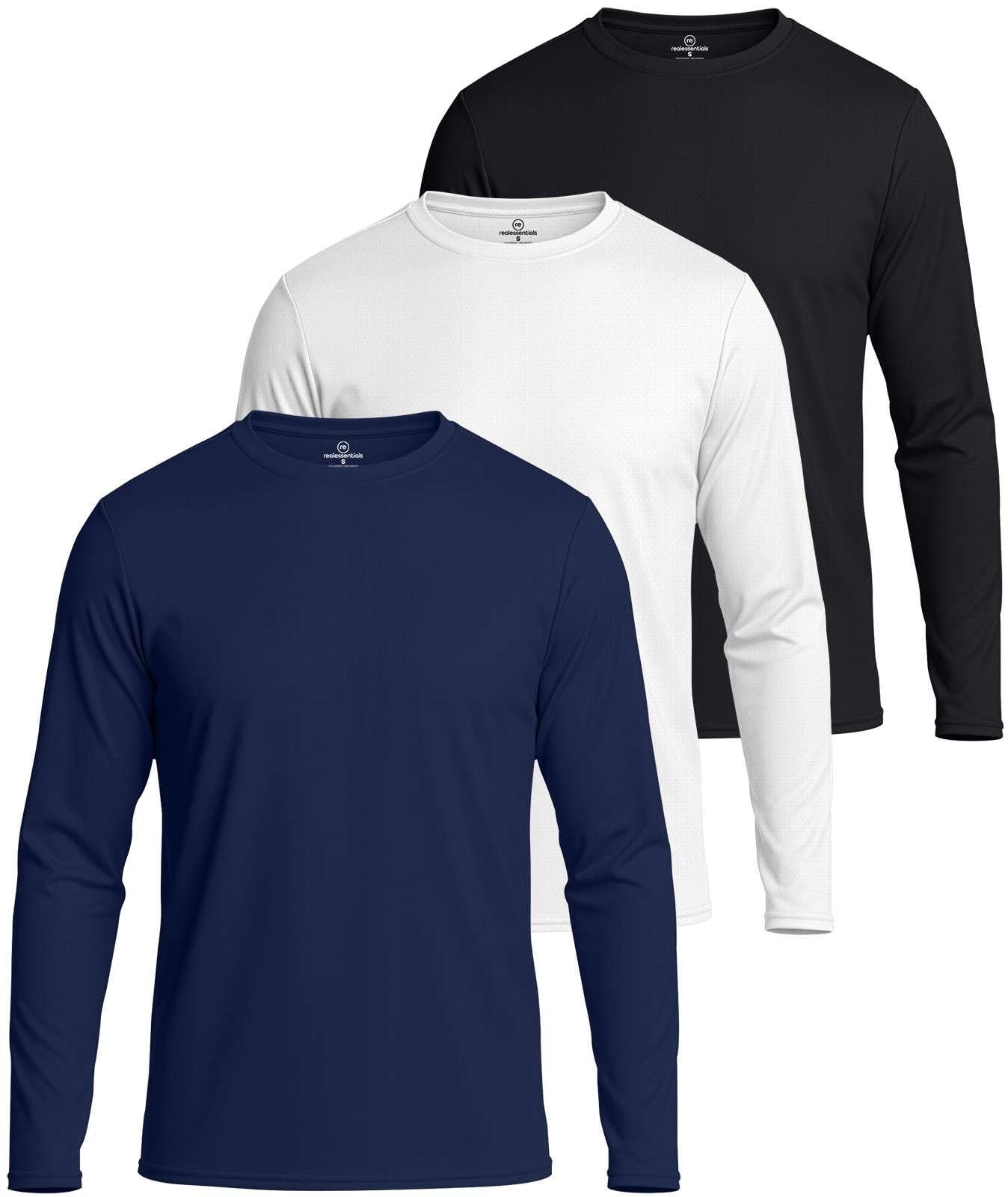 Real Essentials 3 & 5 Pack: Men's Mesh Quick Dry Athletic Long Sleeve T-Shirt UPF SPF UV Sun (Available in Big & Tall)