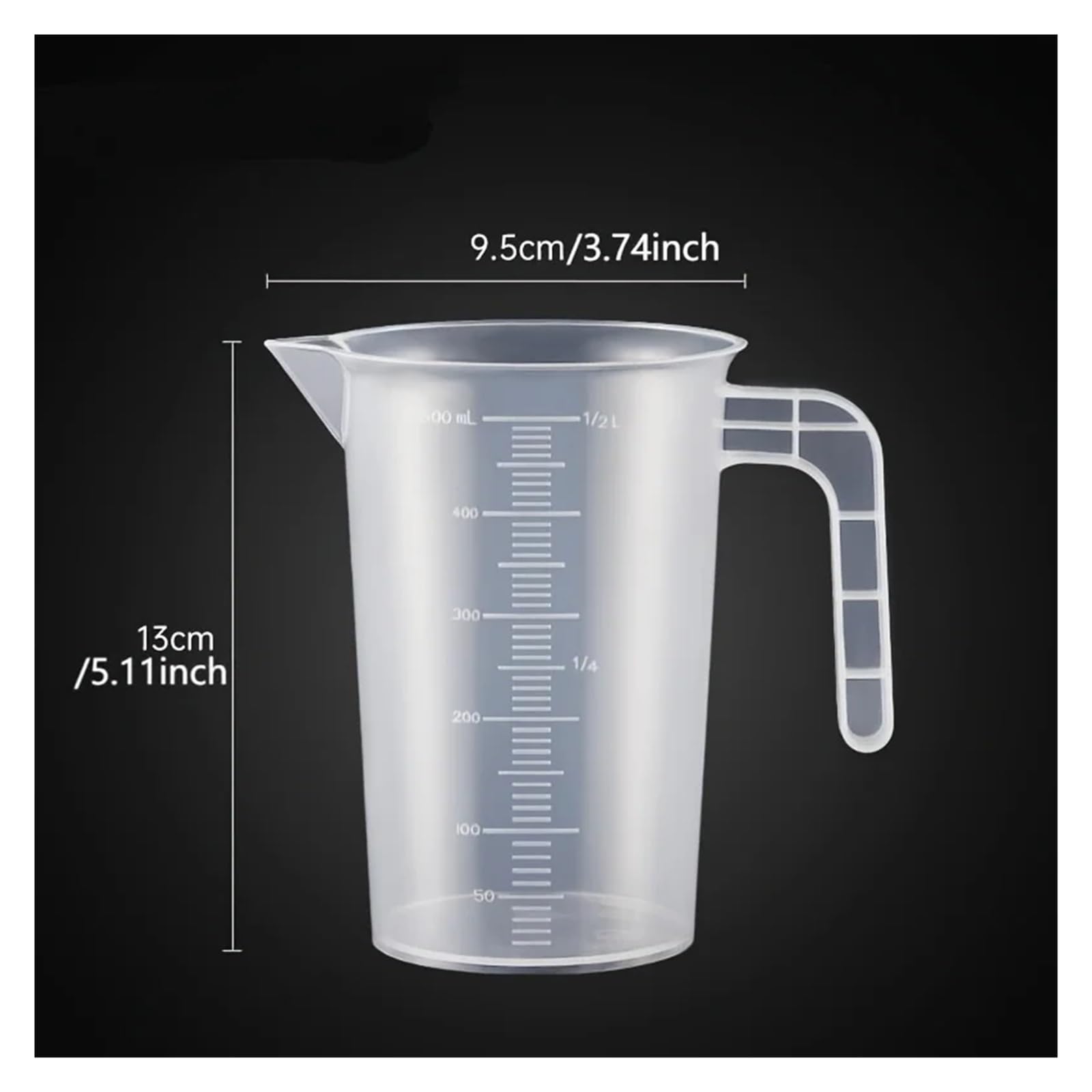 Juego de 5 vasos medidores de plástico: 1000 ml, 500 ml, 250 ml, 100 ml, 50 ml. Escala de fácil lectura. Vasos medidores de cocina.