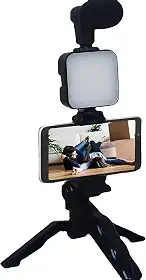 Tripé Suporte de Celular Com Led Kit de Gravação Completo - Com Microfone Condensador P2 e Controle Sem Fio - Estabilizador de Vídeo para Youtubers e Criadores de Conteúdo - BOLYDOOM
