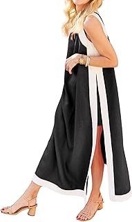 Women’s Color Block Maxi Dress 2 Piece Matching Shorts Sets Summer Bohemian Sleeveless Long Dresses with Pockets - Buy now