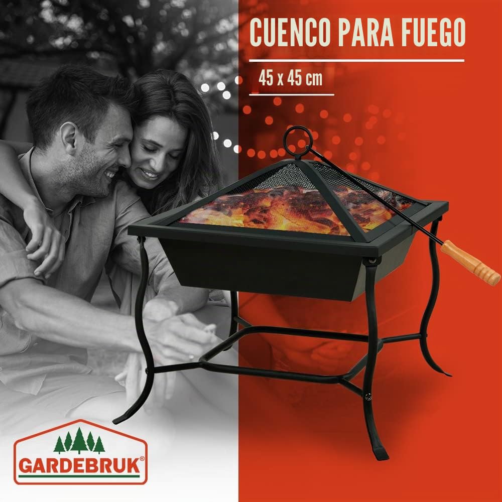 Gardebruk Brasero para Leña 45x45cm Hoguera Exterior Tapa y Atizador Pozo de Fuego Chimenea Jardín