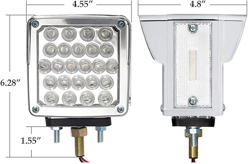 Miniatura 7 de Partsam Luces LED cuadradas de doble cara para guardabarros y pedestal, color ámbar/rojo, 52 LED, 3 tachuelas, montaje de camión, remolque, luces