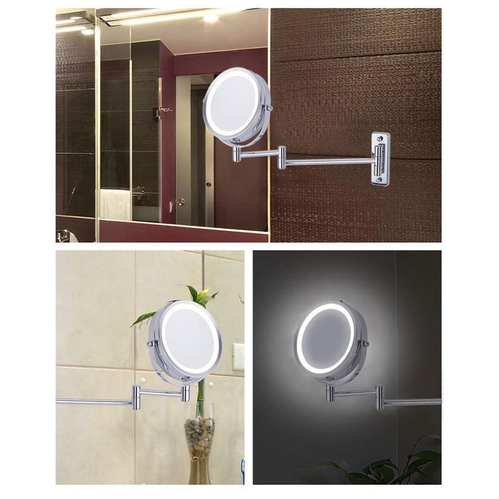 Specchio da Toilette Specchio da Bagno bifacciale a LED Specchio cosmetico telescopico Pieghevole a Parete Specchio ingranditore 5X Specchio di Bellezza