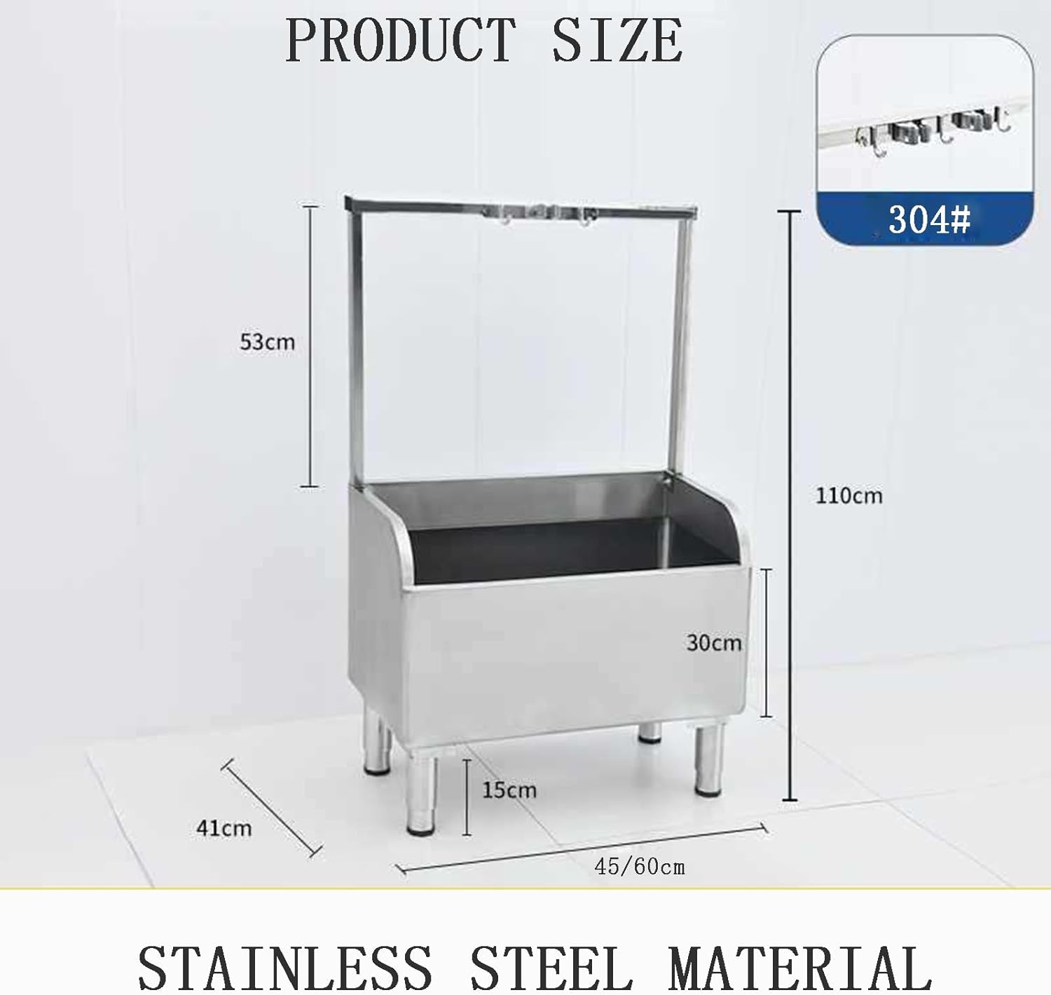 Professional Commercial Stainless Steel Mop Pool, Household Rectangular Mop Pool with Shelf, Sink Mop Pool, Removable Hook (45 * 41 * 110cm)