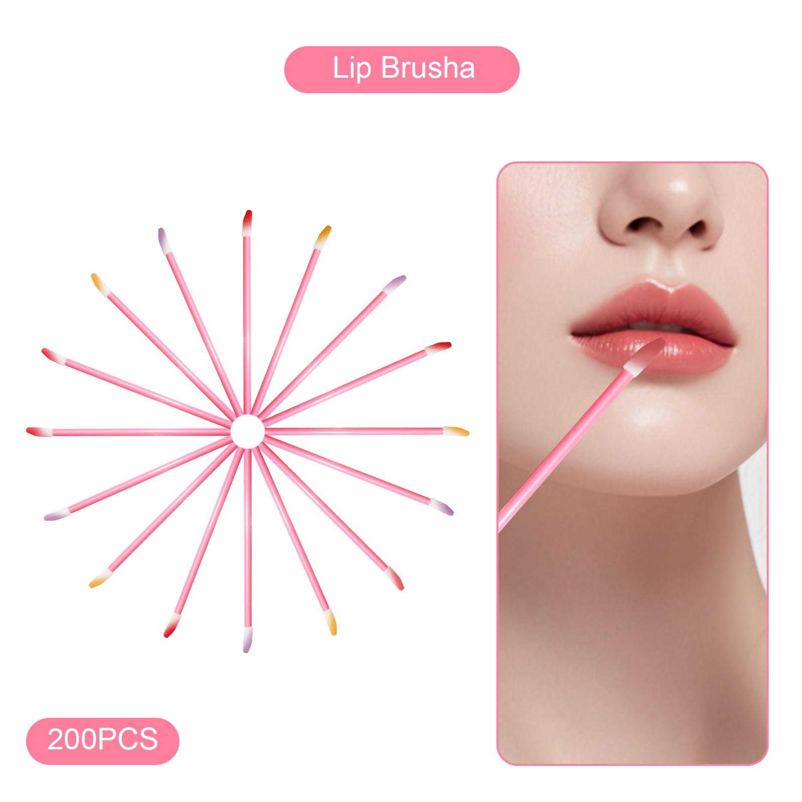 200 Pcs Lip Brush Wands, Lipstick Applicator, Lip Gloss Concealer Brushes for Lips Eyes and Makeup Application Pink - Image 3