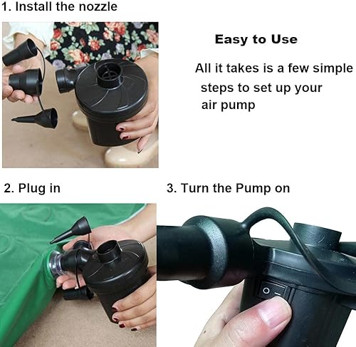 Miniatura 2 de Electric Air Pump Air Mattress Portable Pump for Inflatables Couch, Pool Floats, Blow up Pool Raft Bed Boat Toy with 3 Nozzles, AC 110-240 Volt DC