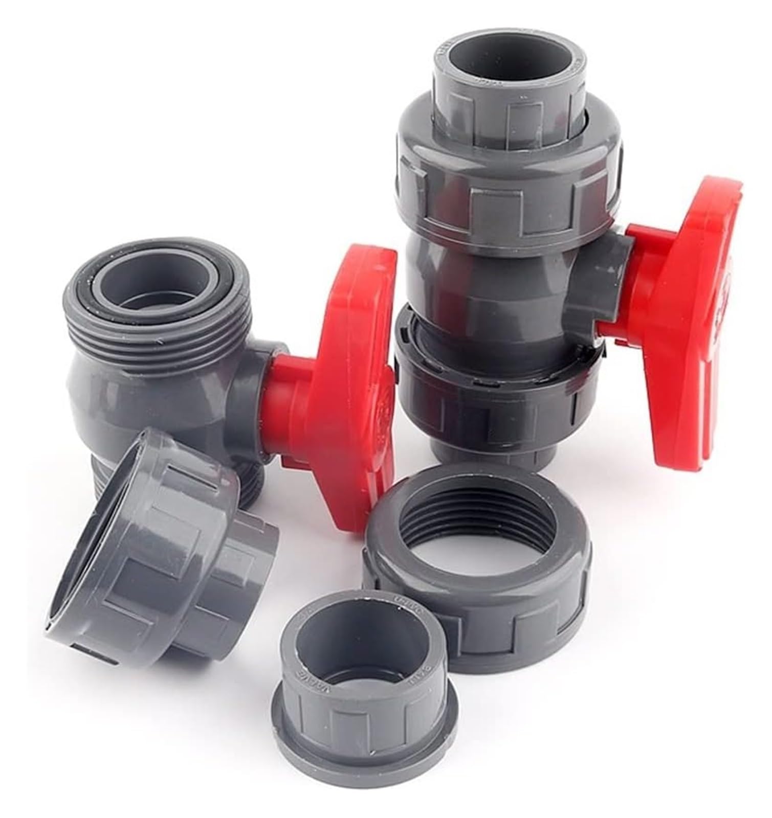 Válvula de bola de doble unión de PVC para acuarios y conectores de riego, compatible con tuberías de diámetro interior de 20 mm a 50 mm