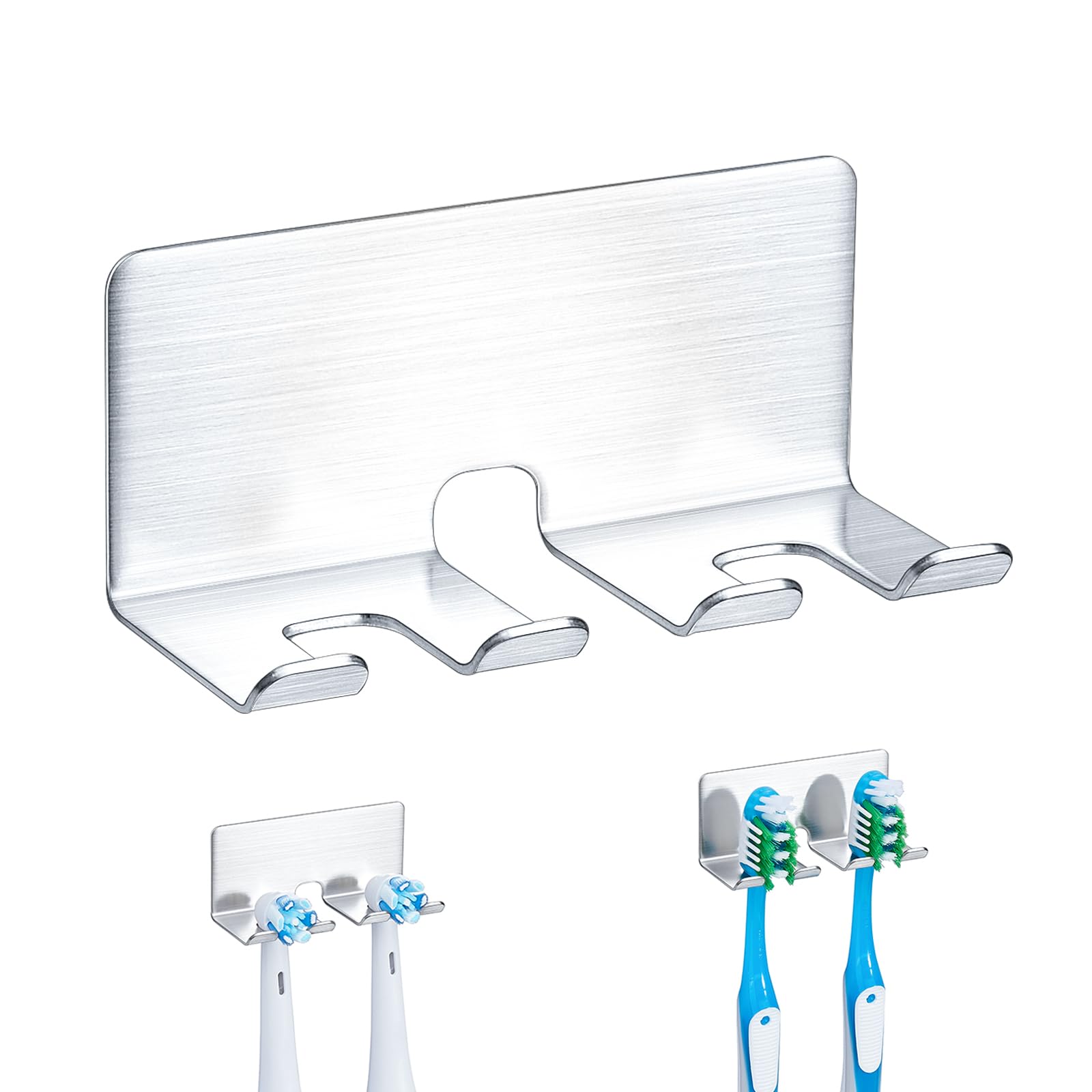 XILIMEN Toothbrush Holder Wall Mount, Electric Toothbrush Head Holder for Bathrooms, Stainless Steel Shower Tooth Brushing Holder, 3 Slots Adhesive Brushed Nickel Toothbrush Razor Storage Organizer