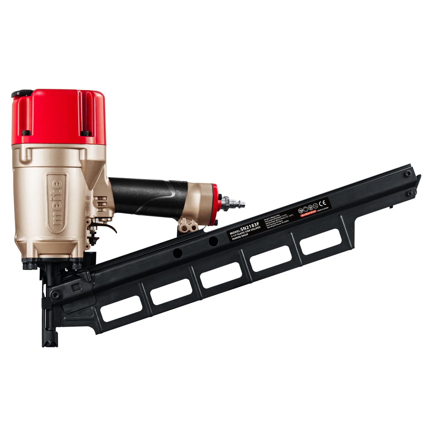 meite Air Framing Nailer, 21° Pneumatic Angle Framing Nail Gun, Compatible with 50-83mm 21&22 Degree Inclined Plastic Collated Framing Nails – Heavy Duty Framing and Finishing Tool (SN2183F)
