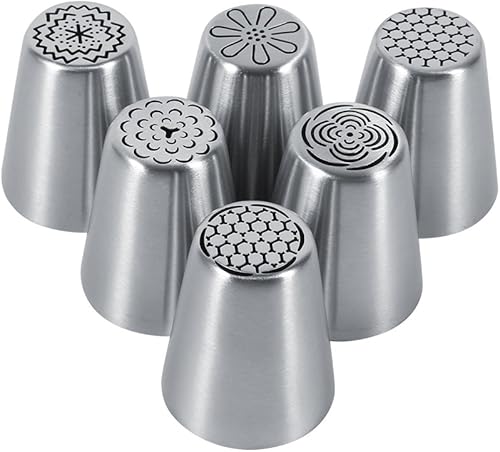 Juego de 6 puntas de tuberías, puntas de glaseado de flores, boquillas de glaseado, puntas de glaseado de acero inoxidable, boquillas de tuberías de