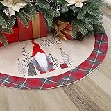 OVEELER 32 Inches Burlap Christmas Tree Skirt Rustic Gnome Tree Skirt with Buffalo Plaid Board Floor...