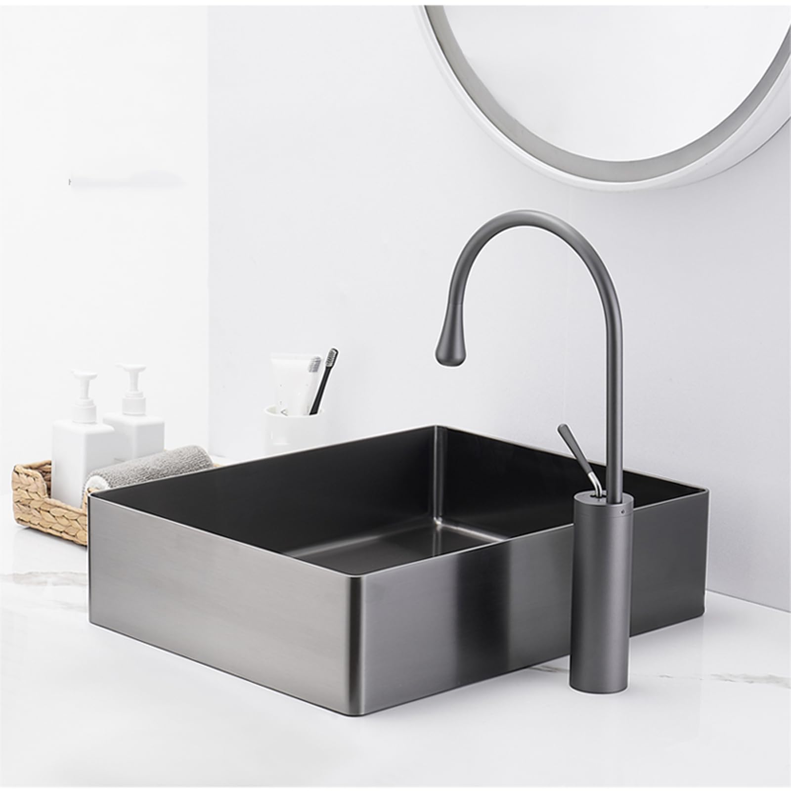 Modern Bathroom Vessel Sink,Above Counter Rectangle Vessel Sinks for Bathroom Stainless Steel Bathroom Basin Vanity Sink