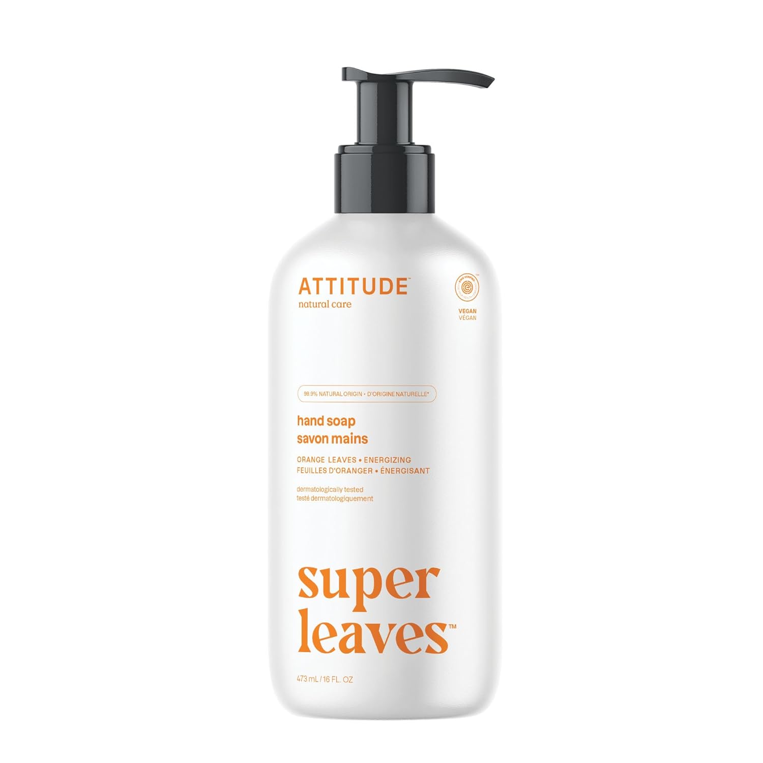 ATTITUDE Liquid Hand Soap, EWG Verified, Plant and Mineral-Based, Vegan Personal Care Products, Orange Leaves, 16 Fl Oz ATTITUDE Liquid Hand Soap, EWG Verified, Plant and Mineral-Based, Vegan Personal Care Products, Orange Leaves, 16 Fl Oz
