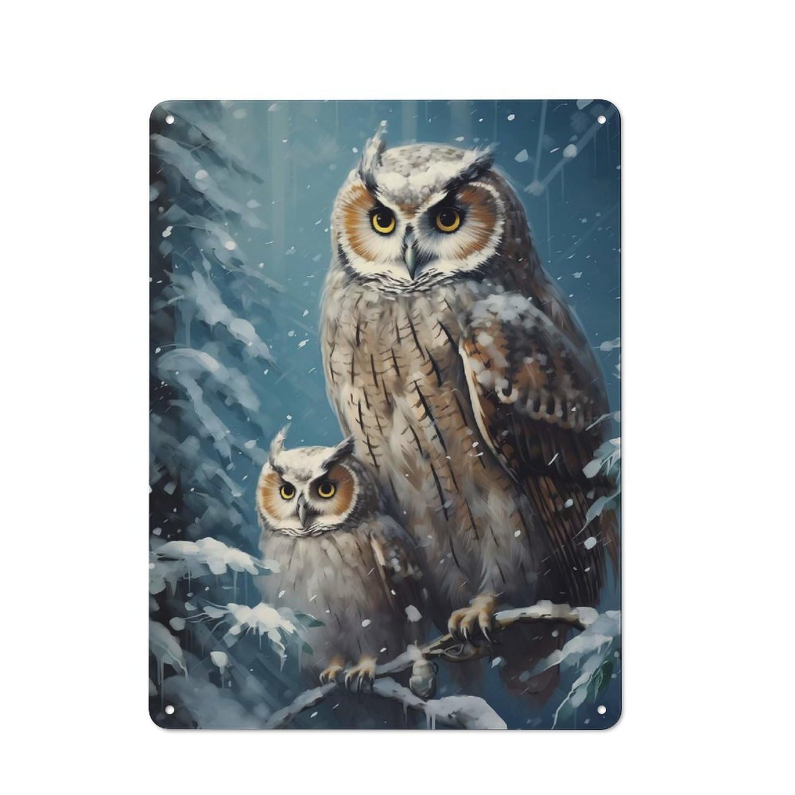 Junmoney Cute Owl Family Xmas Tin Wall Plaque 40X30cm With For Pub Or Café, A Decorative Christmas Gift For Hospitality Wall Decor Collectors