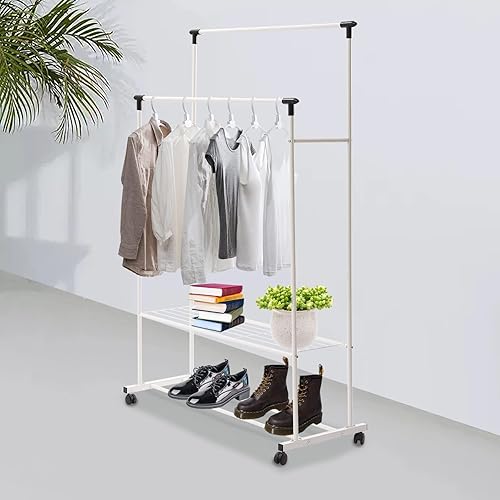 Leblett Perchero de gran capacidad para dormitorio doble barra para colgar perchero para ropa con zapatero independiente tienda de ropa para el hogar