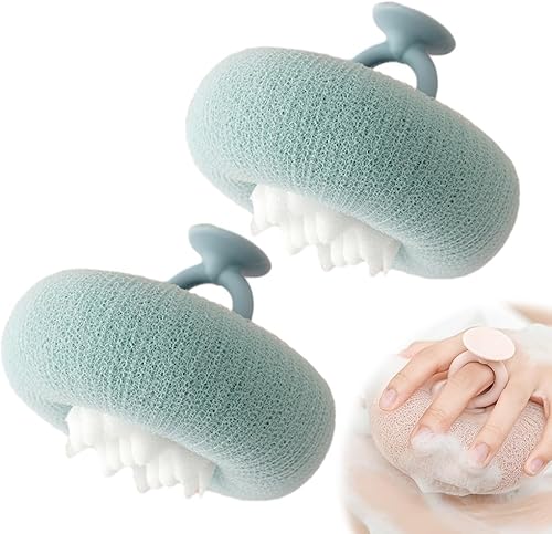 Miniatura 18 de Bola de baño con ventosa de girasol súper suave, nuevo cepillo de limpieza de baño 2025, bola esponja de malla 2 en 1 exfoliante corporal, guantes